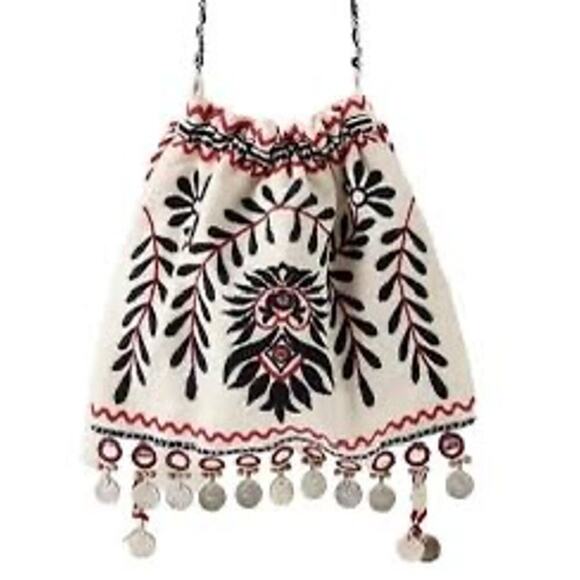 Free People Boho Crossbody Embroidered Cinch Top Bag with Chain Strap - Picture 1 of 10